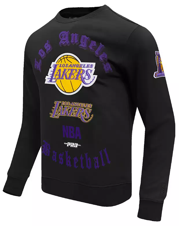 Pro Standard Men's Los Angeles Lakers Black Old English Fleece Crewneck Sweatshirt 1 Pro Standard Men's Los Angeles Lakers Black Old English Fleece Crewneck Sweatshirt