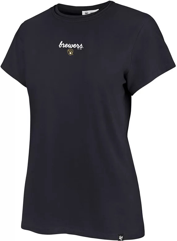47 Women's Milwaukee Brewers Blue Small Script Frankie T-Shirt 1 47 Women's Milwaukee Brewers Blue Small Script Frankie T-Shirt