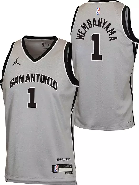 Jordan Youth San Antonio Spurs Victor Wembanyama #1 Grey Swingman Statement Jersey 1 Jordan Youth San Antonio Spurs Victor Wembanyama #1 Grey Swingman Statement Jersey