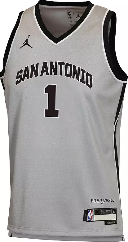 Jordan Youth San Antonio Spurs Victor Wembanyama #1 Grey Swingman Statement Jersey 2 Jordan Youth San Antonio Spurs Victor Wembanyama #1 Grey Swingman Statement Jersey