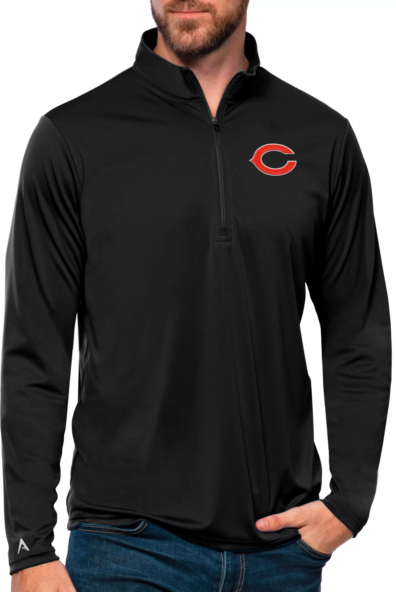 Antigua Men's Chicago Bears Tribute Black 1/4-Zip Pullover