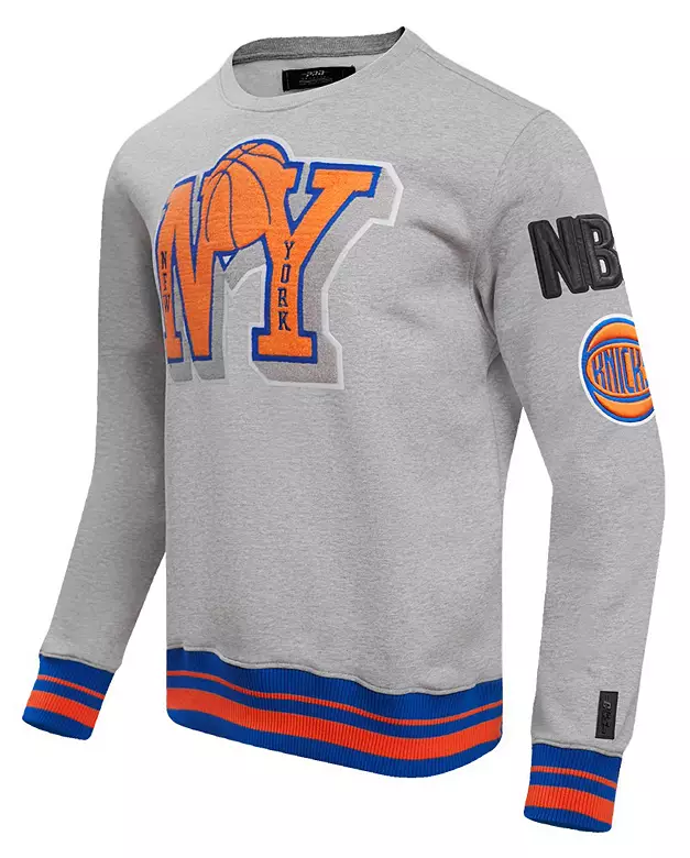 Pro Standard Men's New York Knicks Grey Mash Up Ribbed Fleece Crewneck Sweatshirt 1 Pro Standard Men's New York Knicks Grey Mash Up Ribbed Fleece Crewneck Sweatshirt
