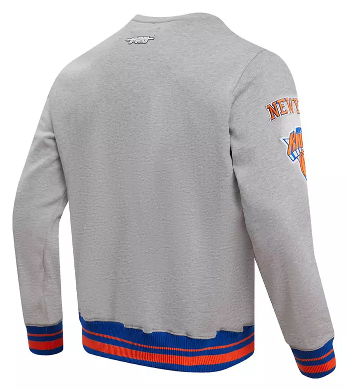 Pro Standard Men's New York Knicks Grey Mash Up Ribbed Fleece Crewneck Sweatshirt 2 Pro Standard Men's New York Knicks Grey Mash Up Ribbed Fleece Crewneck Sweatshirt