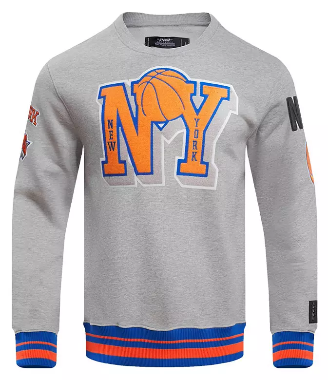 Pro Standard Men's New York Knicks Grey Mash Up Ribbed Fleece Crewneck Sweatshirt 3 Pro Standard Men's New York Knicks Grey Mash Up Ribbed Fleece Crewneck Sweatshirt
