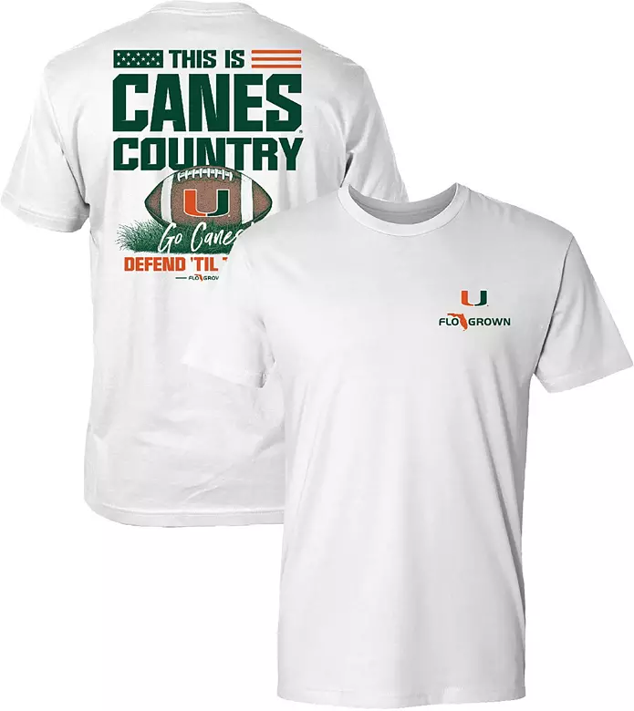 FloGrown Men's Miami Hurricanes White Defend Til The End Short Sleeve T-Shirt