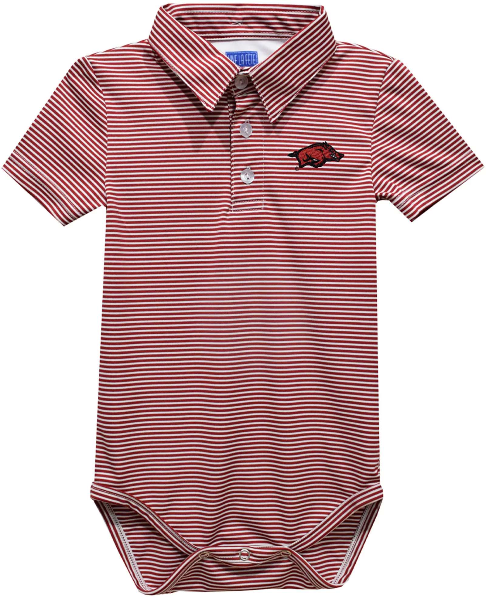 Vive La Fete Youth Arkansas Razorbacks Red Infant Ted Stripe Polo Onesie 1 Vive La Fete Youth Arkansas Razorbacks Red Infant Ted Stripe Polo Onesie