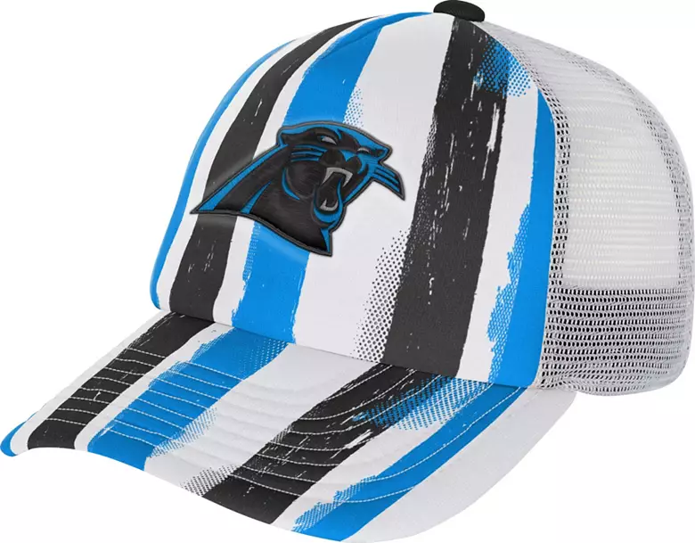 NFL Team Apparel Youth Carolina Panthers High Step Black Adjustable Trucker Hat