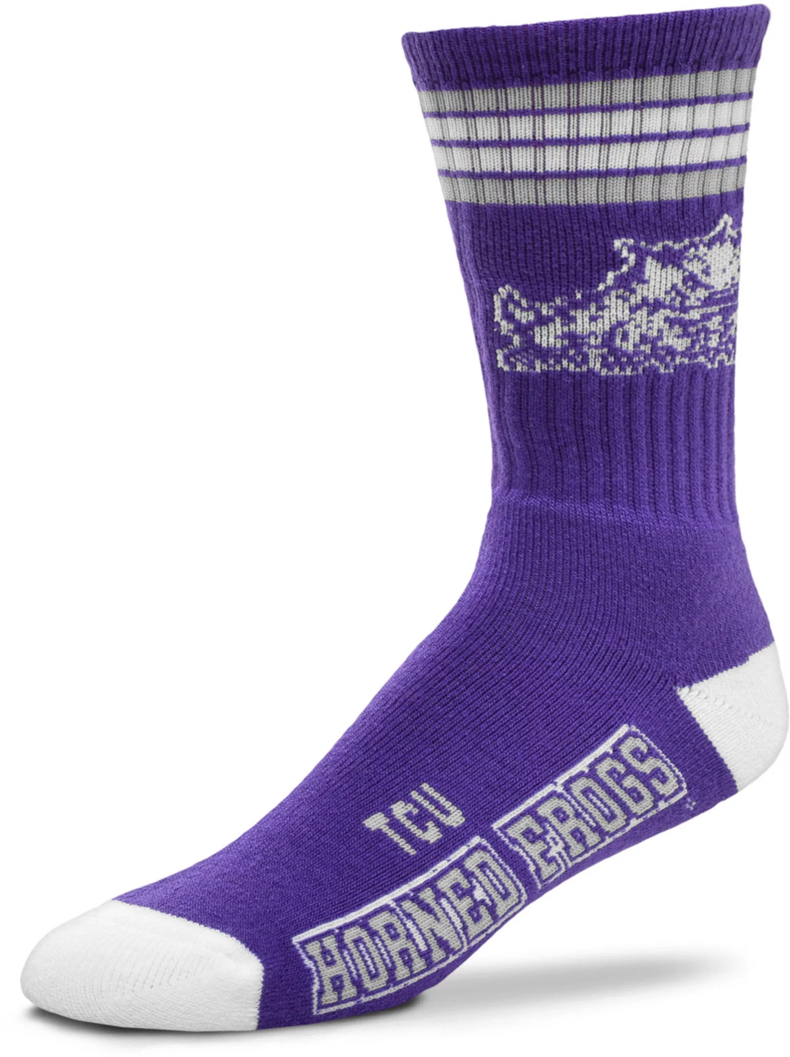 For Bare Feet TCU Horned Frogs 4-Stripe Deuce Crew Socks 1 For Bare Feet TCU Horned Frogs 4-Stripe Deuce Crew Socks