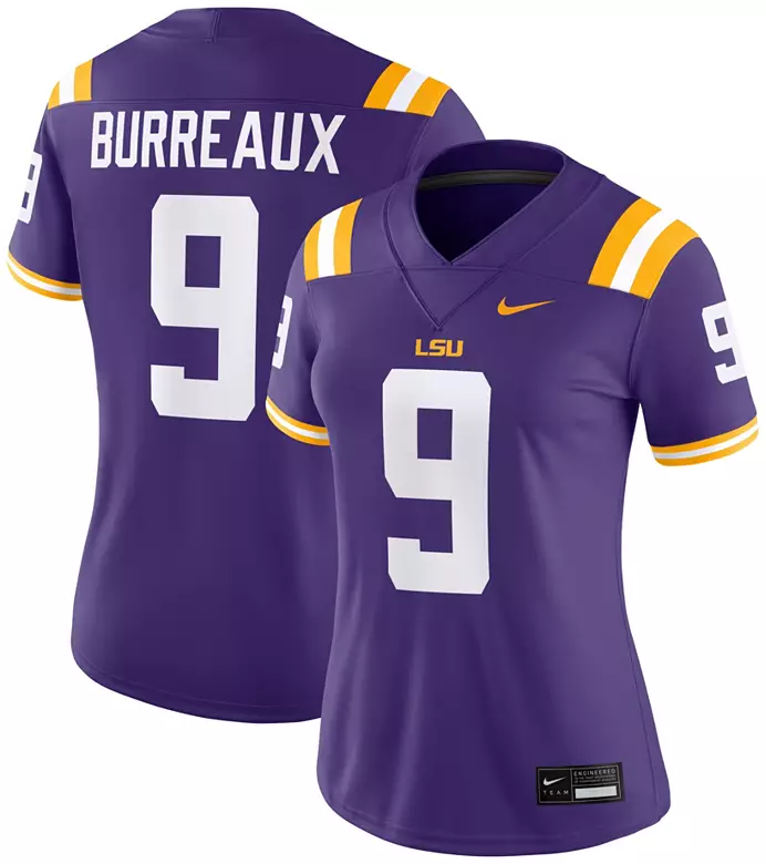 Nike Women's LSU Tigers Joe Burreaux #9 Purple Replica Football Jersey 1 Nike Women's LSU Tigers Joe Burreaux #9 Purple Replica Football Jersey