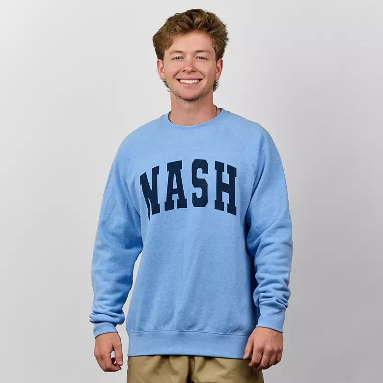 Nash Women's Blue Lightweight Raglan Crew Pullover Sweatshirt 1 Nash Women's Blue Lightweight Raglan Crew Pullover Sweatshirt