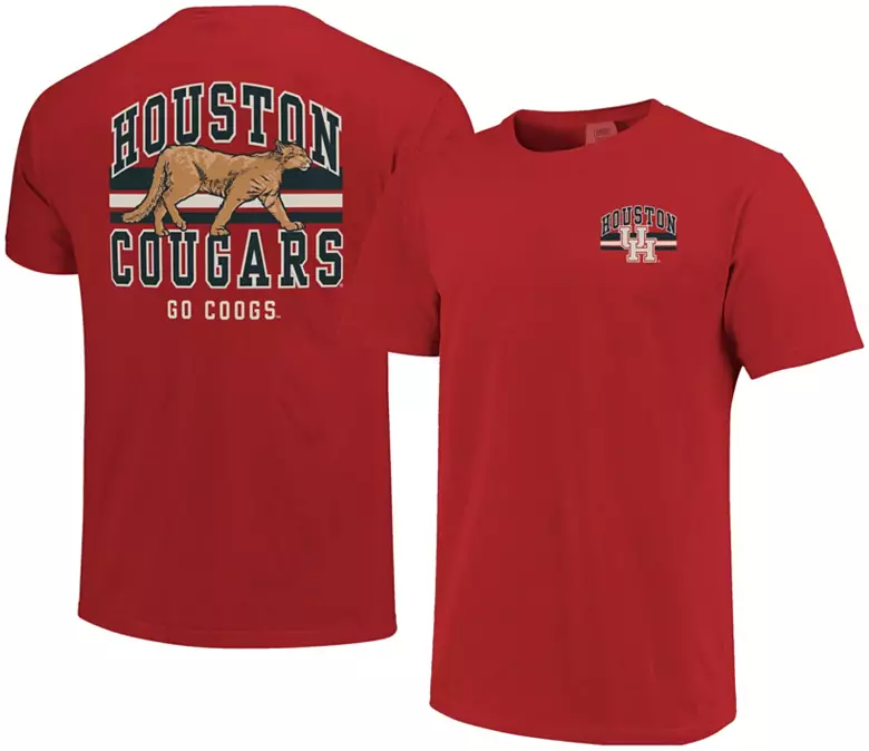 Image One Men's Houston Cougars Red Mascot Arched Short Sleeve T-Shirt 1 Image One Men's Houston Cougars Red Mascot Arched Short Sleeve T-Shirt