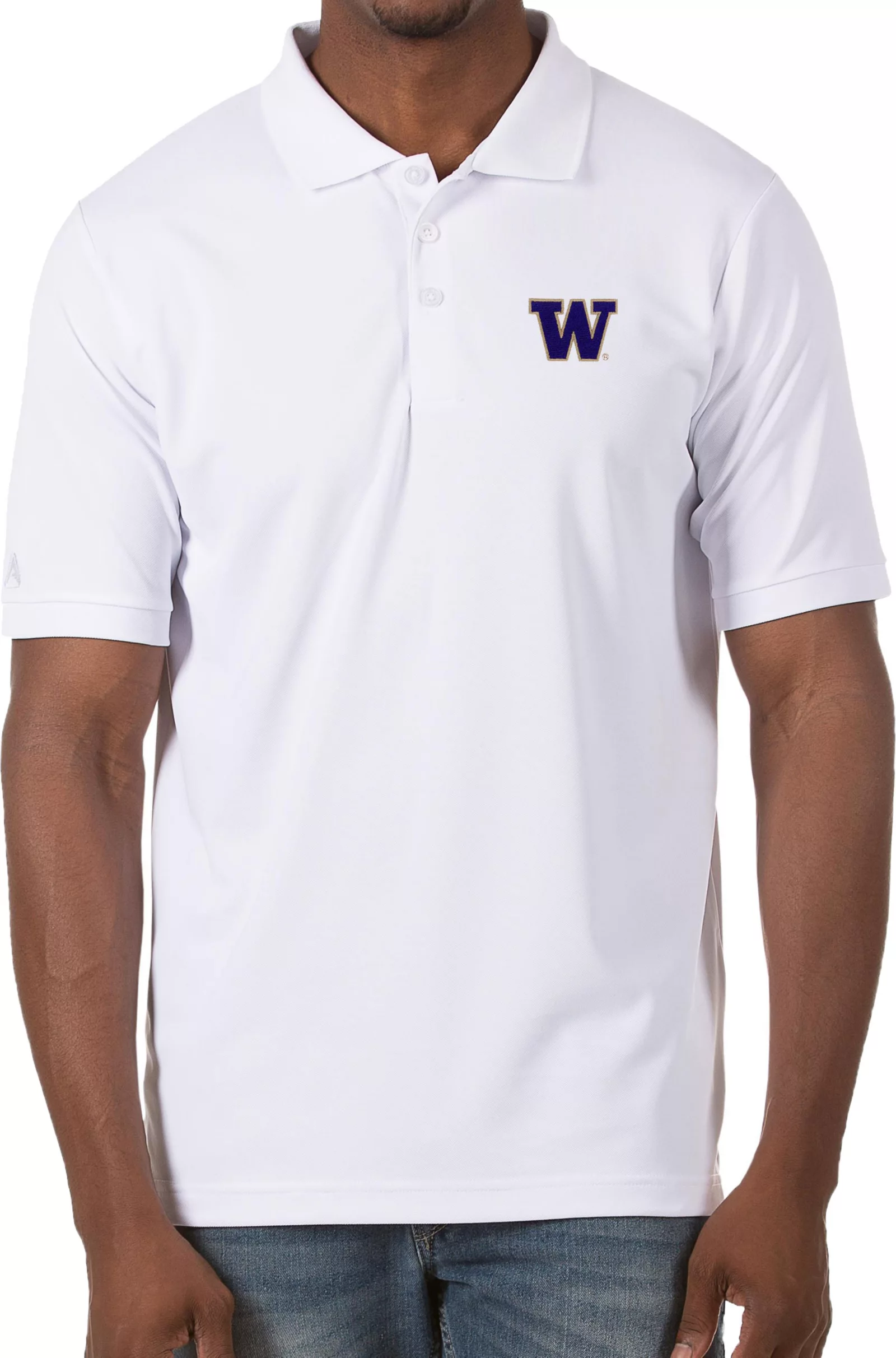 Antigua Men's Washington Huskies Legacy Pique White Polo 1 Antigua Men's Washington Huskies Legacy Pique White Polo