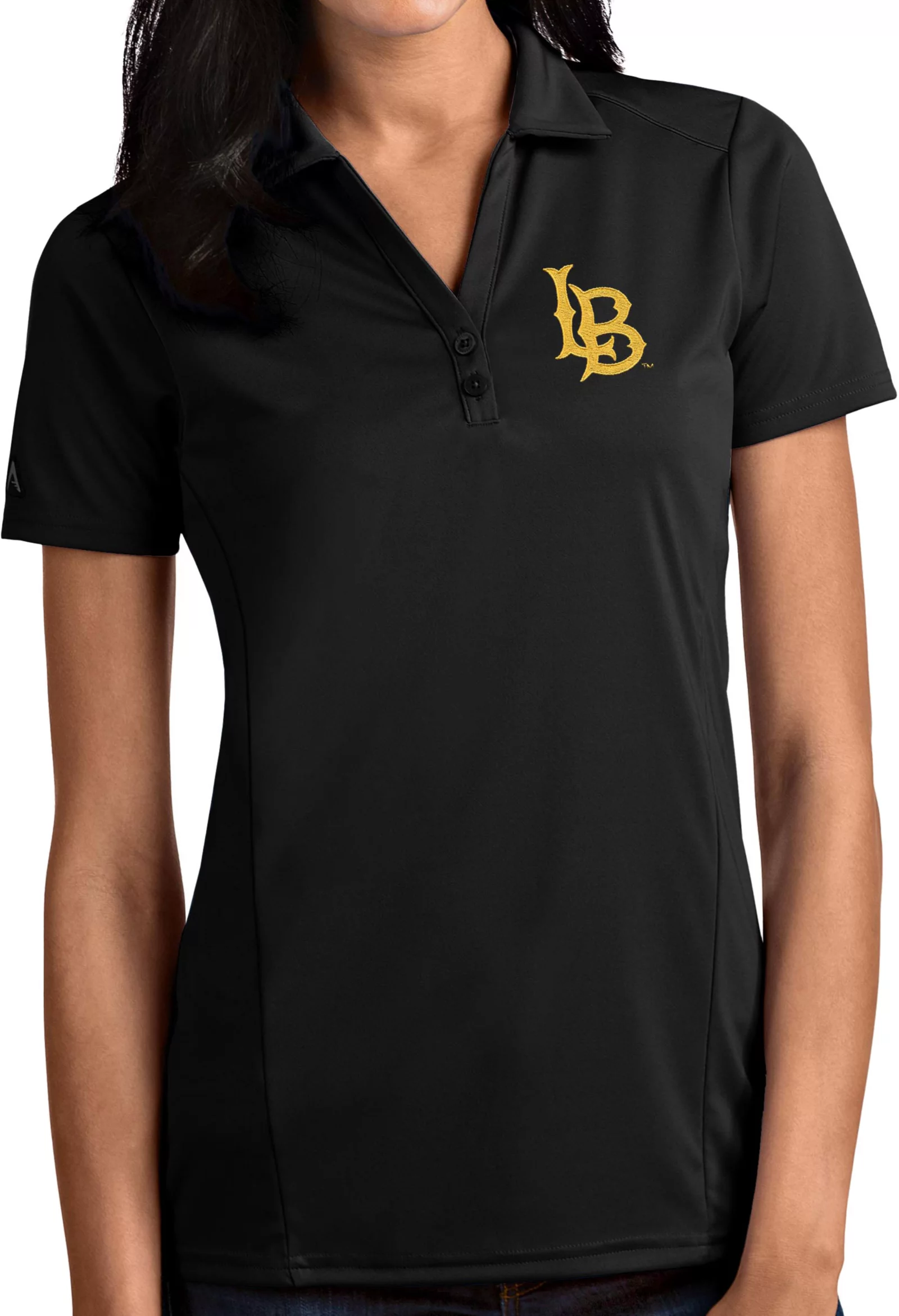 Antigua Women's Long Beach State 49ers Black Tribute Performance Polo 1 Antigua Women's Long Beach State 49ers Black Tribute Performance Polo