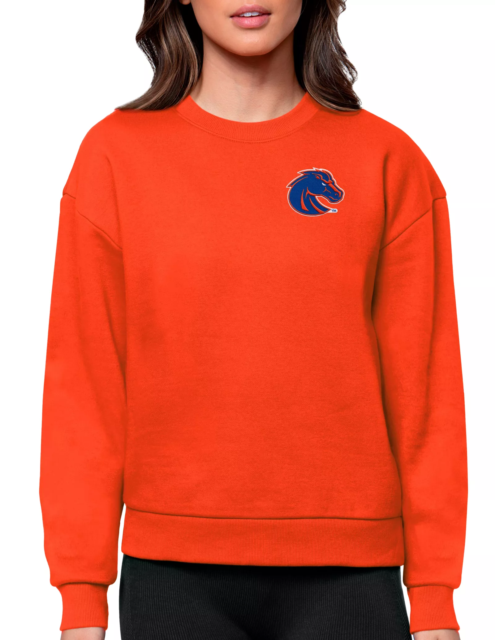 Antigua Women's Boise State Broncos Mango Victory Crew Sweatshirt 1 Antigua Women's Boise State Broncos Mango Victory Crew Sweatshirt