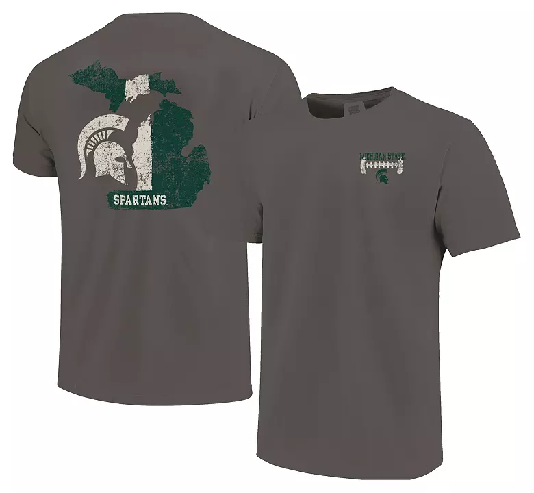Image One Men's Michigan State Spartans Grey Football Stripes T-Shirt