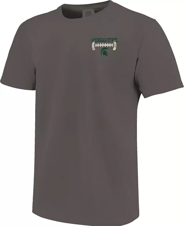 Image One Men's Michigan State Spartans Grey Football Stripes T-Shirt