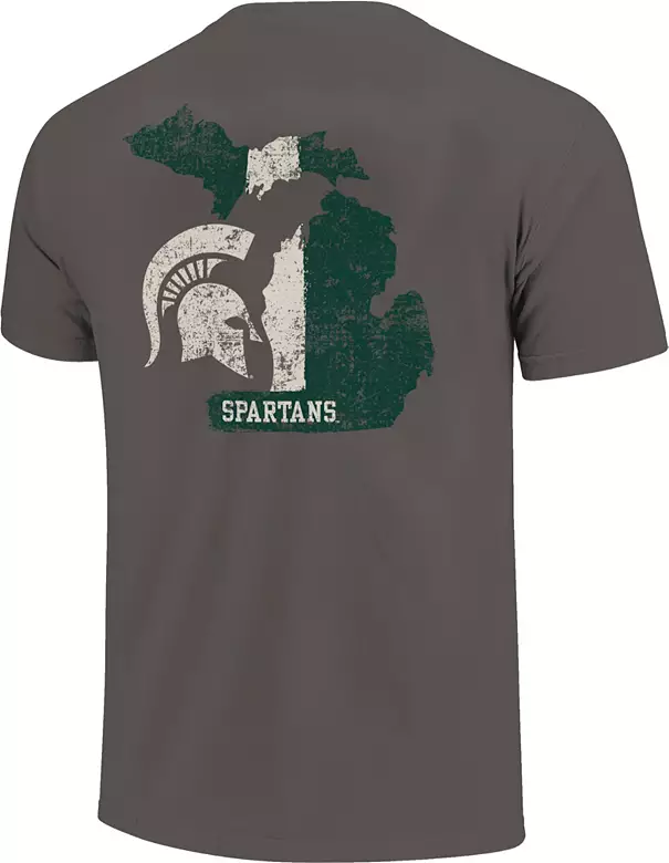 Image One Men's Michigan State Spartans Grey Football Stripes T-Shirt