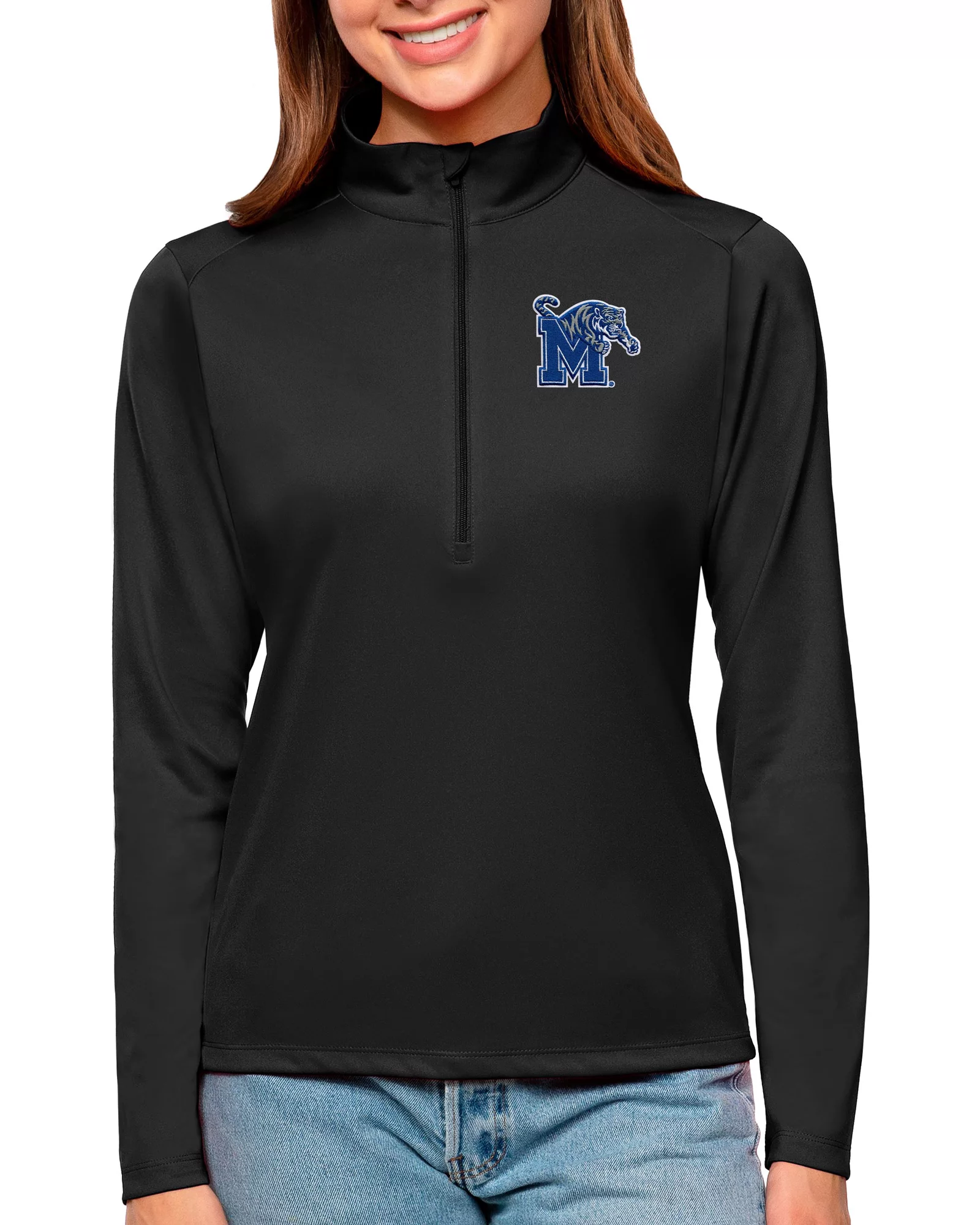 Antigua Women's Memphis Tigers Black Tribute Quarter-Zip Shirt