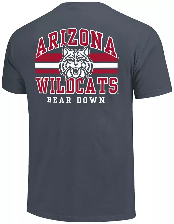 Image One Men's Arizona Wildcats Denim Mascot Arched Short Sleeve T-Shirt