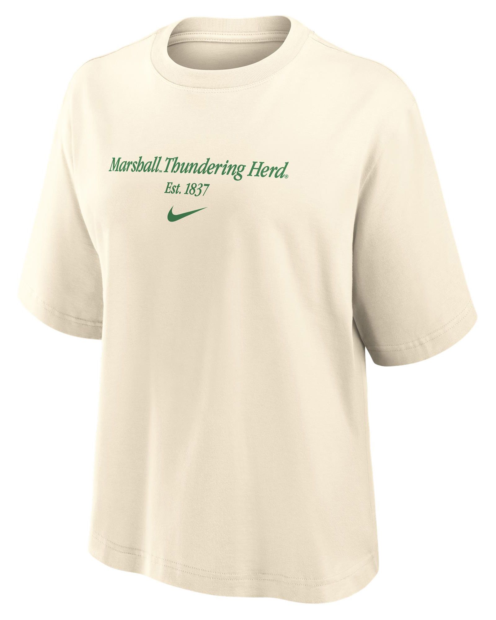 Nike Women's Marshall Thundering Herd Brown Boxy Crop Short Sleeve T-Shirt