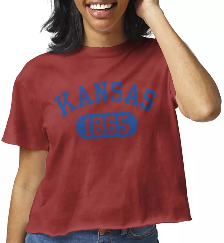 League-Legacy Women's Kansas Jayhawks Crimson Clothesline Cotton Cropped T-Shirt 1 League-Legacy Women's Kansas Jayhawks Crimson Clothesline Cotton Cropped T-Shirt