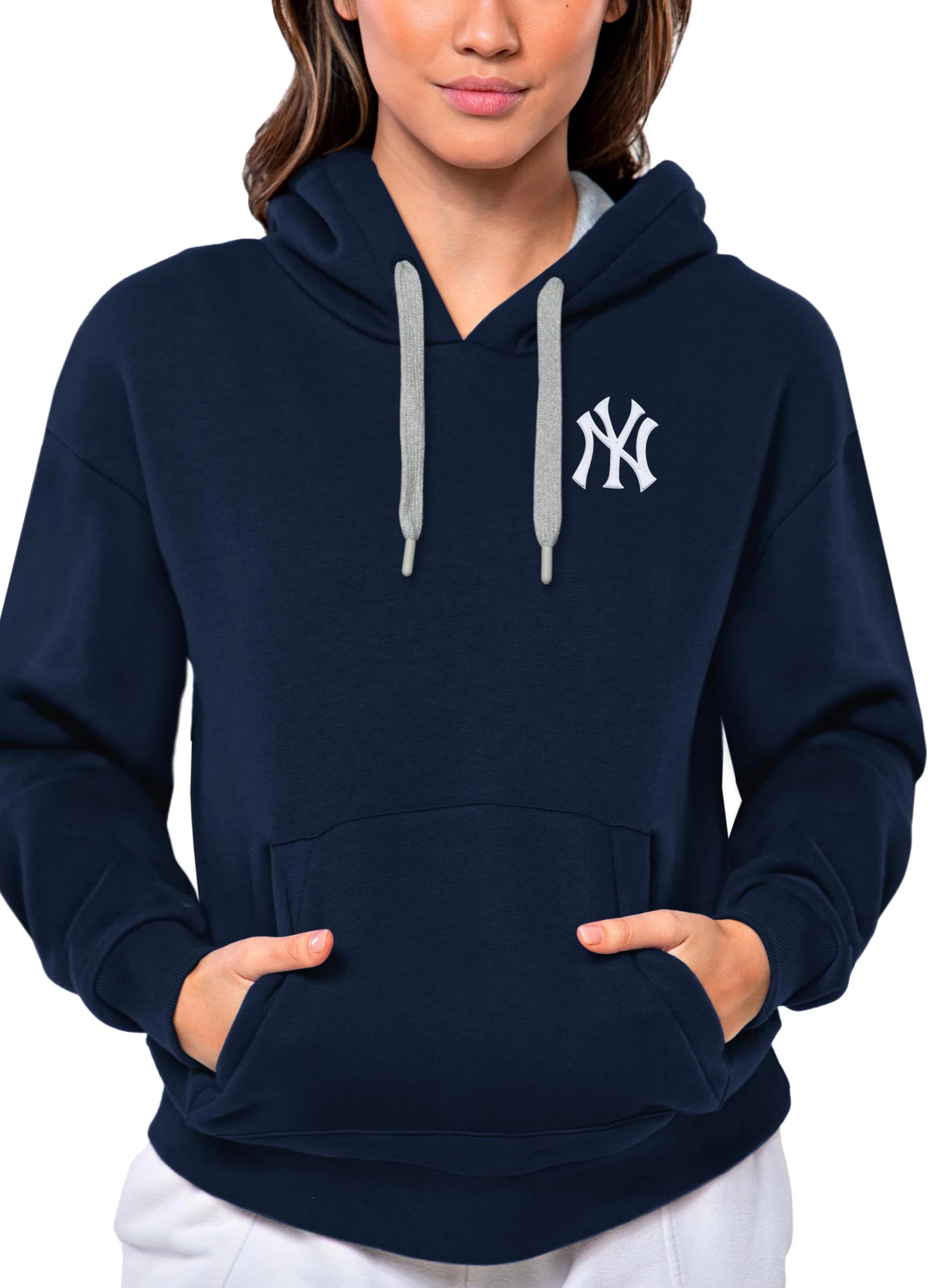 Antigua Women's New York Yankees Navy Victory Hooded Pullover 1 Antigua Women's New York Yankees Navy Victory Hooded Pullover