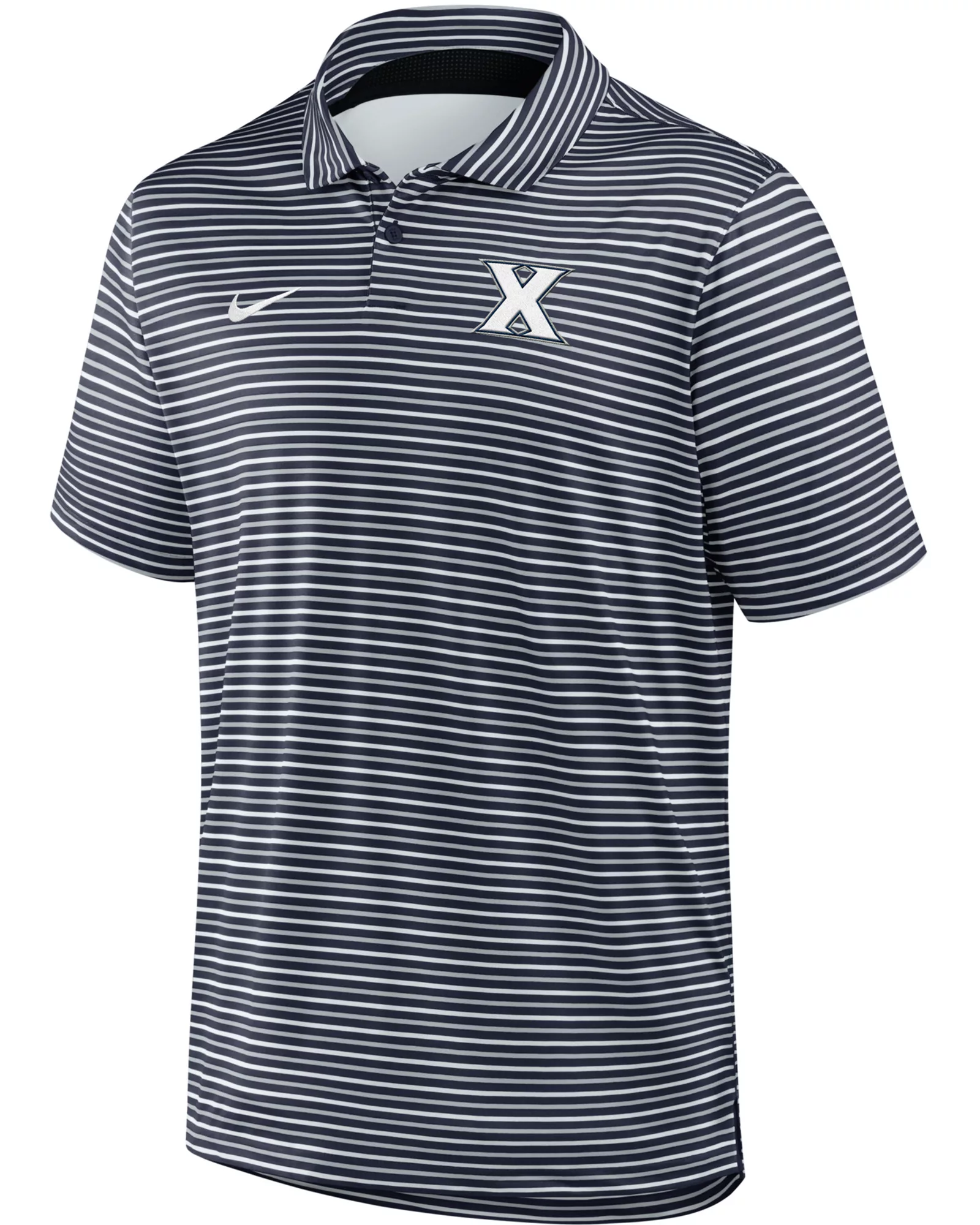 Nike Men's Xavier Musketeers Navy Tour Stripe Polo 1 Nike Men's Xavier Musketeers Navy Tour Stripe Polo